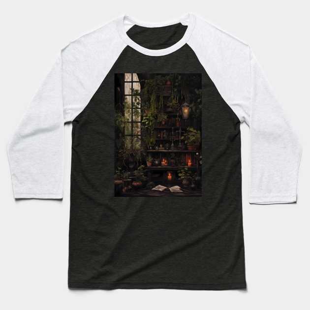 botanical vintage library Baseball T-Shirt by Ghiblistrokes